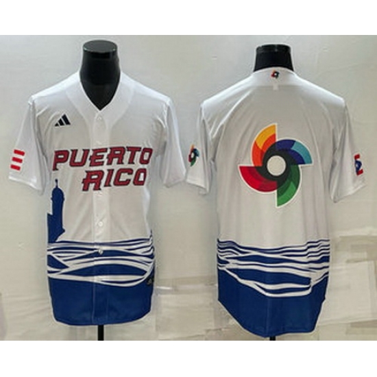 Men's Puerto Rico Baseball Big Logo White 2023 World Baseball Classic Stitched Jersey Men's Puerto Rico Baseball Big Logo White 2023 World Baseball Classic Stitched Jersey
