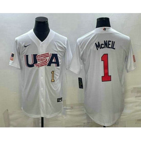 Men USA Baseball #1 Jeff McNeil Number 2023 White World Classic Stitched Jersey 2 Men USA Baseball #1 Jeff McNeil Number 2023 White World Classic Stitched Jersey 2