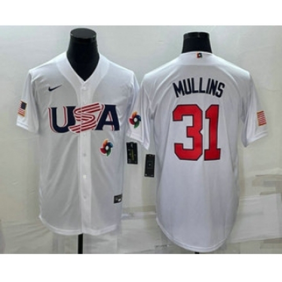 Men USA Baseball 31 Cedric Mullins 2023 White World Classic Stitched Jerseys Men USA Baseball 31 Cedric Mullins 2023 White World Classic Stitched Jerseys