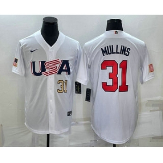 Men USA Baseball 31 Cedric Mullins Number 2023 White World Classic Stitched Jersey Men USA Baseball 31 Cedric Mullins Number 2023 White World Classic Stitched Jersey