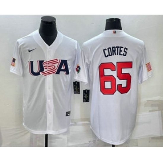 Men USA Baseball 65 Nestor Cortes 2023 White World Classic Stitched Jersey Men USA Baseball 65 Nestor Cortes 2023 White World Classic Stitched Jersey