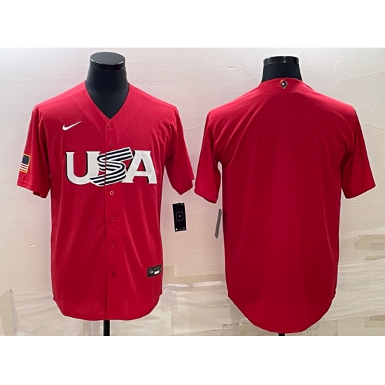 Men USA Baseball Blank 2023 Red World Baseball Classic Stitched Jersey Men USA Baseball Blank 2023 Red World Baseball Classic Stitched Jersey