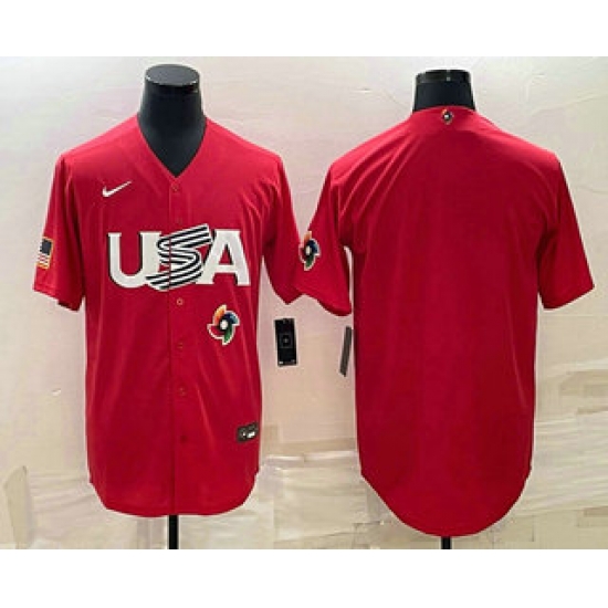 Men USA Baseball Blank 2023 Red World Classic Stitched Jersey 2 Men USA Baseball Blank 2023 Red World Classic Stitched Jersey 2