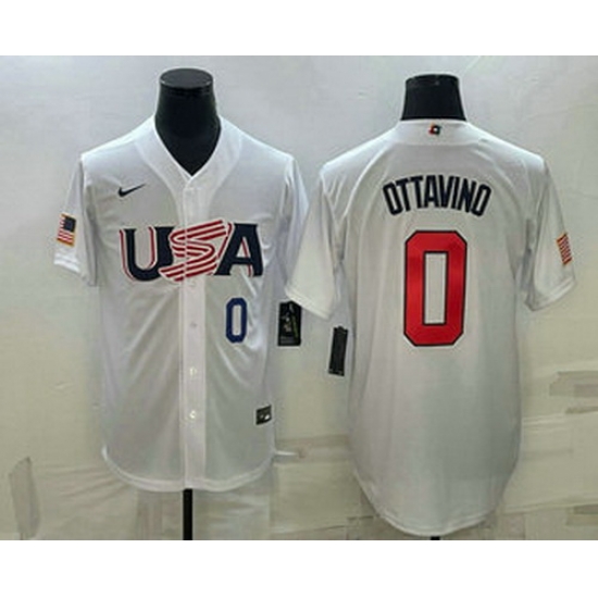Mens USA Baseball #0 Adam Ottavino Number 2023 White World Baseball Classic Stitched Jersey Mens USA Baseball #0 Adam Ottavino Number 2023 White World Baseball Classic Stitched Jersey