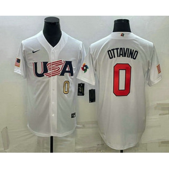 Men's USA Baseball #0 Adam Ottavino Number 2023 White World Baseball Classic Stitched Jerseys Men's USA Baseball #0 Adam Ottavino Number 2023 White World Baseball Classic Stitched Jerseys