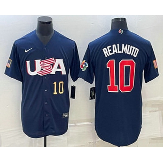 Men's USA Baseball #10 JT Realmuto Number 2023 Navy World Baseball Classic Stitched Jerseys Men's USA Baseball #10 JT Realmuto Number 2023 Navy World Baseball Classic Stitched Jerseys