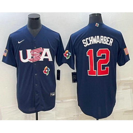 Men's USA Baseball #12 Kyle Schwarber 2023 Navy World Baseball Classic Stitched Jersey Men's USA Baseball #12 Kyle Schwarber 2023 Navy World Baseball Classic Stitched Jersey