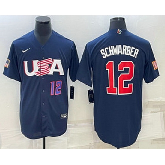 Men's USA Baseball #12 Kyle Schwarber Number 2023 Navy World Baseball Classic Stitched Jersey Men's USA Baseball #12 Kyle Schwarber Number 2023 Navy World Baseball Classic Stitched Jersey