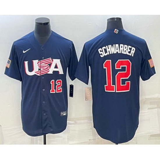 Men's USA Baseball #12 Kyle Schwarber Number 2023 Navy World Baseball Classic Stitched Jerseys Men's USA Baseball #12 Kyle Schwarber Number 2023 Navy World Baseball Classic Stitched Jerseys