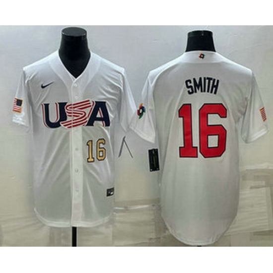 Men's USA Baseball #16 Will Smith Number 2023 White World Baseball Classic Stitched Jerseys Men's USA Baseball #16 Will Smith Number 2023 White World Baseball Classic Stitched Jerseys