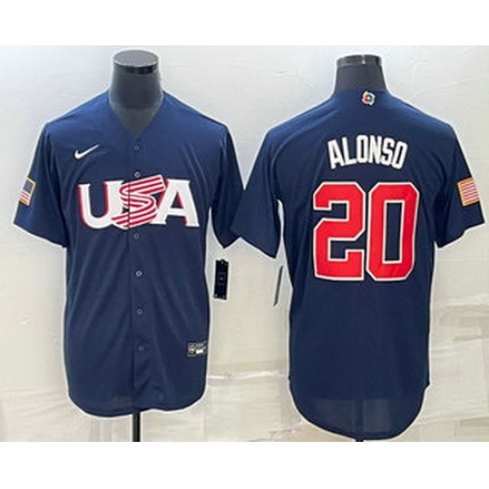 Men's USA Baseball #20 Pete Alonso 2023 Navy World Baseball Classic Stitched Jersey Men's USA Baseball #20 Pete Alonso 2023 Navy World Baseball Classic Stitched Jersey