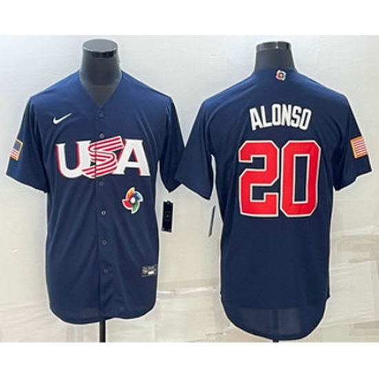 Men's USA Baseball #20 Pete Alonso 2023 Navy World Baseball Classic Stitched Jerseys Men's USA Baseball #20 Pete Alonso 2023 Navy World Baseball Classic Stitched Jerseys