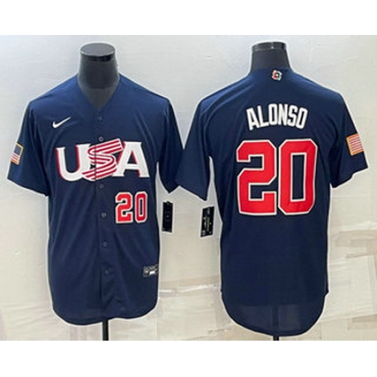 Men's USA Baseball #20 Pete Alonso Number 2023 Navy World Baseball Classic Stitched Jersey Men's USA Baseball #20 Pete Alonso Number 2023 Navy World Baseball Classic Stitched Jersey