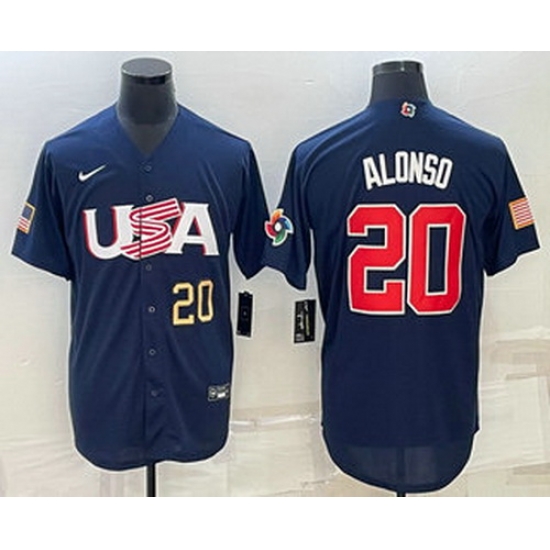 Men's USA Baseball #20 Pete Alonso Number 2023 Navy World Baseball Classic Stitched Jerseys Men's USA Baseball #20 Pete Alonso Number 2023 Navy World Baseball Classic Stitched Jerseys