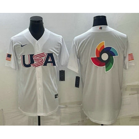 Men's USA Baseball 2023 White World Baseball Big Logo With Patch Classic Replica Stitched Jersey Men's USA Baseball 2023 White World Baseball Big Logo With Patch Classic Replica Stitched Jersey