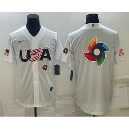 Men's USA Baseball 2023 White World Baseball Big Logo With Patch Classic Replica Stitched Jerseys Men's USA Baseball 2023 White World Baseball Big Logo With Patch Classic Replica Stitched Jerseys