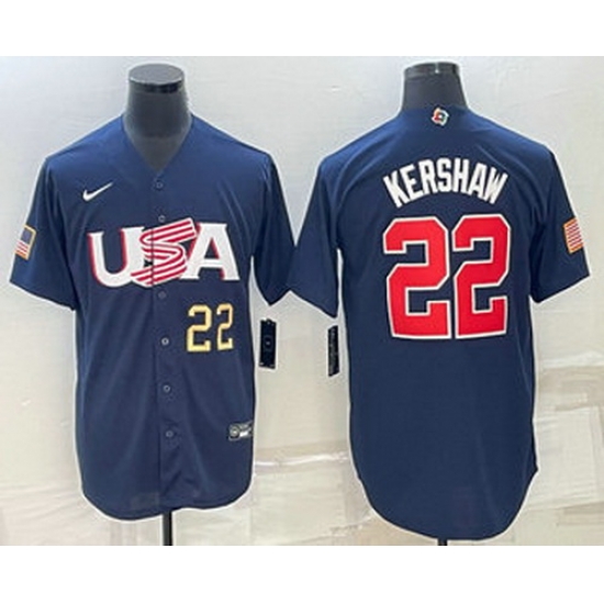 Men's USA Baseball #22 Clayton Kershaw Number 2023 Navy World Baseball Classic Stitched Jersey Men's USA Baseball #22 Clayton Kershaw Number 2023 Navy World Baseball Classic Stitched Jersey