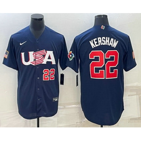 Men's USA Baseball #22 Clayton Kershaw Number 2023 Navy World Baseball Classic Stitched Jerseys Men's USA Baseball #22 Clayton Kershaw Number 2023 Navy World Baseball Classic Stitched Jerseys
