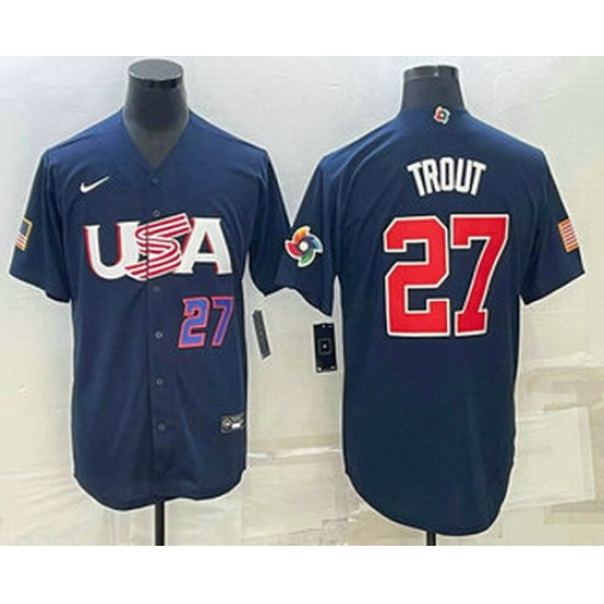 Men's USA Baseball #27 Mike Trout Number 2023 Navy World Baseball Classic Stitched Jersey Men's USA Baseball #27 Mike Trout Number 2023 Navy World Baseball Classic Stitched Jersey