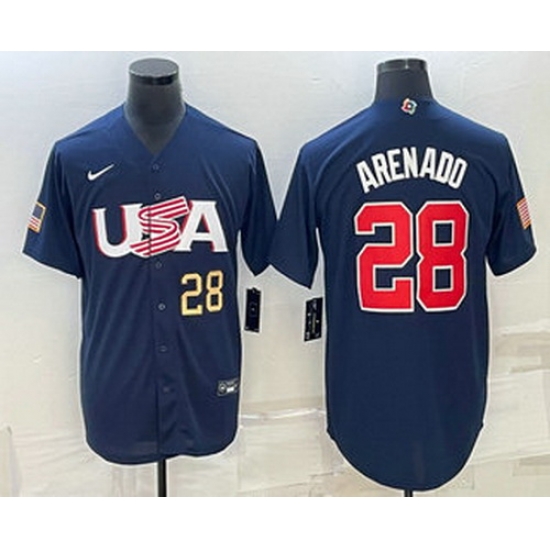 Men's USA Baseball #28 Nolan Arenado Number 2023 Navy World Baseball Classic Stitched Jerseys Men's USA Baseball #28 Nolan Arenado Number 2023 Navy World Baseball Classic Stitched Jerseys