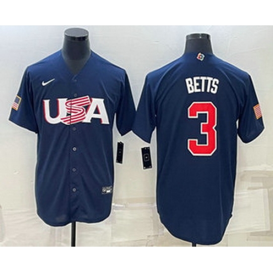 Men's USA Baseball #3 Mookie Betts 2023 Navy World Baseball Classic Stitched Jerseys Men's USA Baseball #3 Mookie Betts 2023 Navy World Baseball Classic Stitched Jerseys