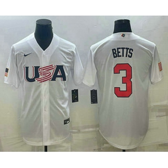 Men's USA Baseball #3 Mookie Betts 2023 White World Baseball Classic Replica Stitched Jersey Men's USA Baseball #3 Mookie Betts 2023 White World Baseball Classic Replica Stitched Jersey