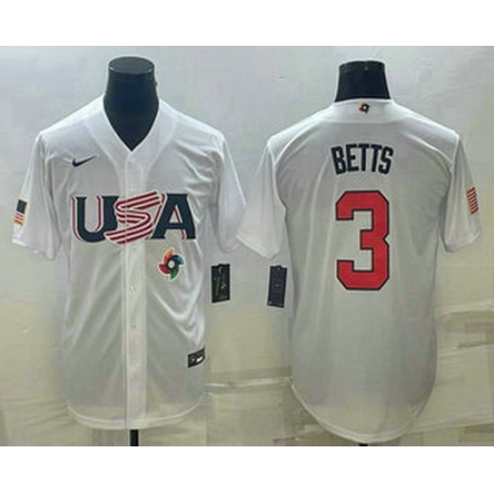 Men's USA Baseball #3 Mookie Betts 2023 White World Baseball Classic Replica Stitched Jerseys Men's USA Baseball #3 Mookie Betts 2023 White World Baseball Classic Replica Stitched Jerseys