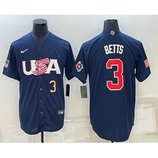 Mens USA Baseball #3 Mookie Betts Number 2023 Navy World Baseball Classic Stitched Jersey Mens USA Baseball #3 Mookie Betts Number 2023 Navy World Baseball Classic Stitched Jersey