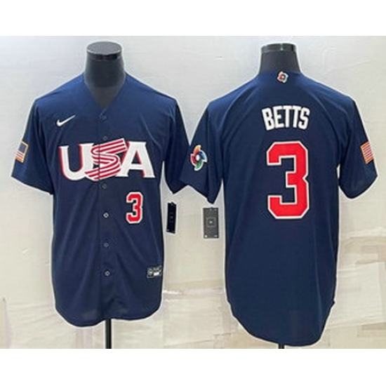 Men's USA Baseball #3 Mookie Betts Number 2023 Navy World Baseball Classic Stitched Jerseys Men's USA Baseball #3 Mookie Betts Number 2023 Navy World Baseball Classic Stitched Jerseys
