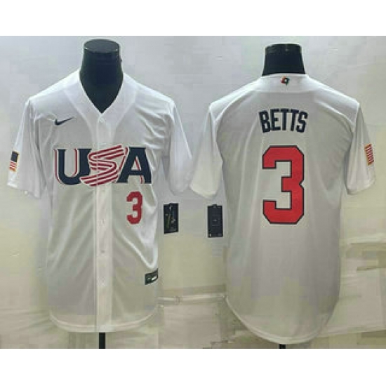 Mens USA Baseball #3 Mookie Betts Number 2023 White World Baseball Classic Replica Stitched Jersey 9 Mens USA Baseball #3 Mookie Betts Number 2023 White World Baseball Classic Replica Stitched Jersey 9