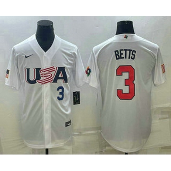 Men's USA Baseball #3 Mookie Betts Number 2023 White World Baseball Classic Replica Stitched Jerseys Men's USA Baseball #3 Mookie Betts Number 2023 White World Baseball Classic Replica Stitched Jerseys
