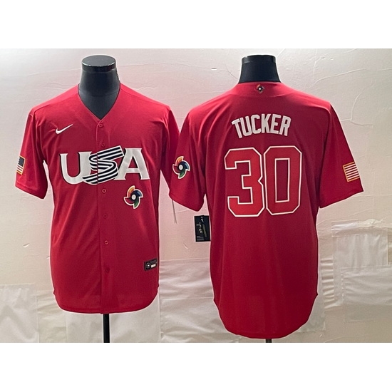 Men's USA Baseball #30 Kyle Tucker 2023 Red World Classic With Patch Stitched Jerseys Men's USA Baseball #30 Kyle Tucker 2023 Red World Classic With Patch Stitched Jerseys
