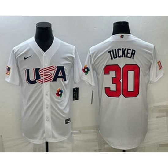 Men's USA Baseball #30 Kyle Tucker 2023 White World Baseball Classic Stitched Jersey Men's USA Baseball #30 Kyle Tucker 2023 White World Baseball Classic Stitched Jersey