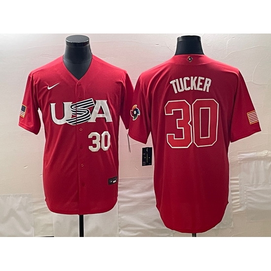 Men's USA Baseball #30 Kyle Tucker Number 2023 Red World Classic With Patch Stitched Jersey2 Men's USA Baseball #30 Kyle Tucker Number 2023 Red World Classic With Patch Stitched Jersey2