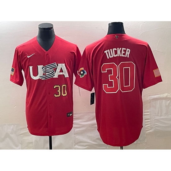 Men's USA Baseball #30 Kyle Tucker Number 2023 Red World Classic With Patch Stitched Jersey Men's USA Baseball #30 Kyle Tucker Number 2023 Red World Classic With Patch Stitched Jersey