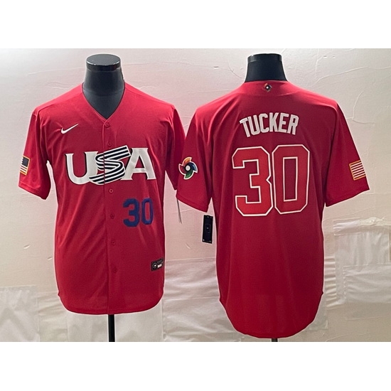Men's USA Baseball #30 Kyle Tucker Number 2023 Red World Classic With Patch Stitched Jerseys Men's USA Baseball #30 Kyle Tucker Number 2023 Red World Classic With Patch Stitched Jerseys