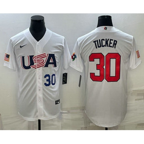 Men's USA Baseball #30 Kyle Tucker Number 2023 White World Baseball Classic Stitched Jersey Men's USA Baseball #30 Kyle Tucker Number 2023 White World Baseball Classic Stitched Jersey