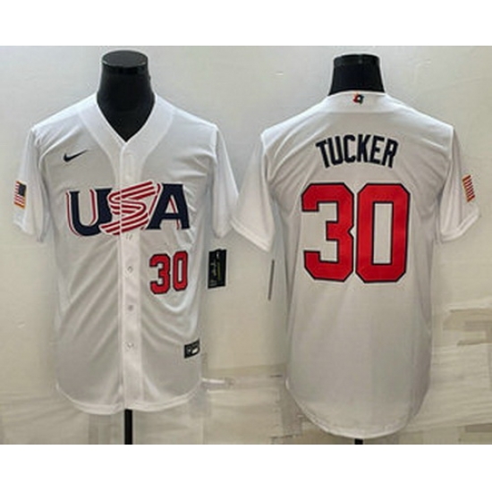 Men's USA Baseball #30 Kyle Tucker Number 2023 White World Baseball Classic Stitched Jerseys Men's USA Baseball #30 Kyle Tucker Number 2023 White World Baseball Classic Stitched Jerseys