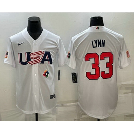 Men's USA Baseball #33 Lance Lynn 2023 White World Baseball Classic Stitched Jerseys Men's USA Baseball #33 Lance Lynn 2023 White World Baseball Classic Stitched Jerseys