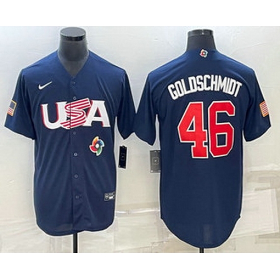 Men's USA Baseball #46 Paul Goldschmidt 2023 Navy World Baseball Classic Stitched Jerseys Men's USA Baseball #46 Paul Goldschmidt 2023 Navy World Baseball Classic Stitched Jerseys