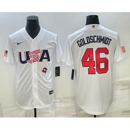 Men's USA Baseball #46 Paul Goldschmidt 2023 White World Baseball Classic Stitched Jersey Men's USA Baseball #46 Paul Goldschmidt 2023 White World Baseball Classic Stitched Jersey