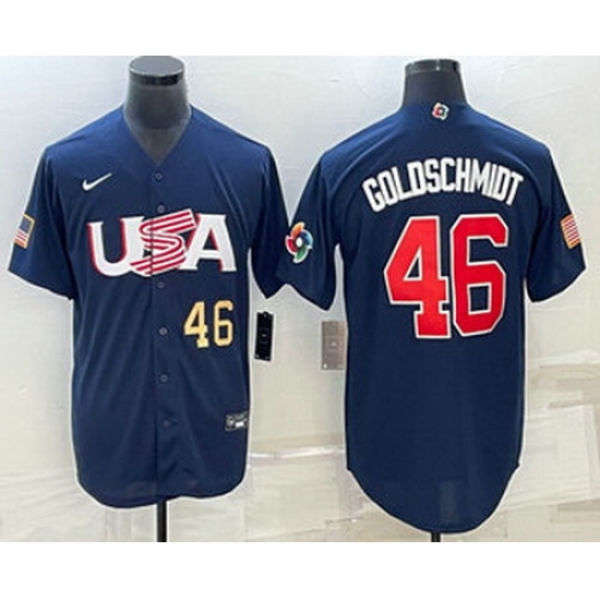 Men's USA Baseball #46 Paul Goldschmidt Number 2023 Navy World Baseball Classic Stitched Jersey Men's USA Baseball #46 Paul Goldschmidt Number 2023 Navy World Baseball Classic Stitched Jersey