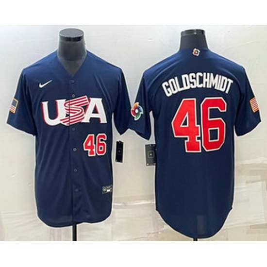 Men's USA Baseball #46 Paul Goldschmidt Number 2023 Navy World Baseball Classic Stitched Jerseys Men's USA Baseball #46 Paul Goldschmidt Number 2023 Navy World Baseball Classic Stitched Jerseys