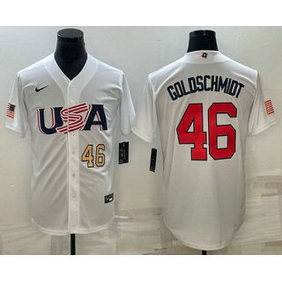 Men's USA Baseball #46 Paul Goldschmidt Number 2023 White World Baseball Classic Stitched Jersey Men's USA Baseball #46 Paul Goldschmidt Number 2023 White World Baseball Classic Stitched Jersey