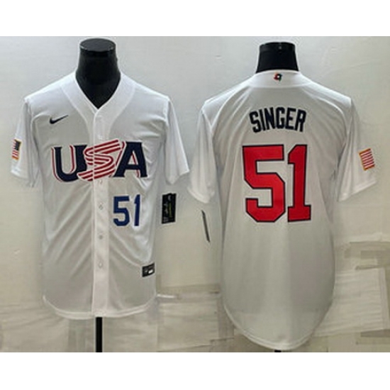 Men's USA Baseball #51 Brady Singer Number 2023 White World Baseball Classic Stitched Jersey Men's USA Baseball #51 Brady Singer Number 2023 White World Baseball Classic Stitched Jersey
