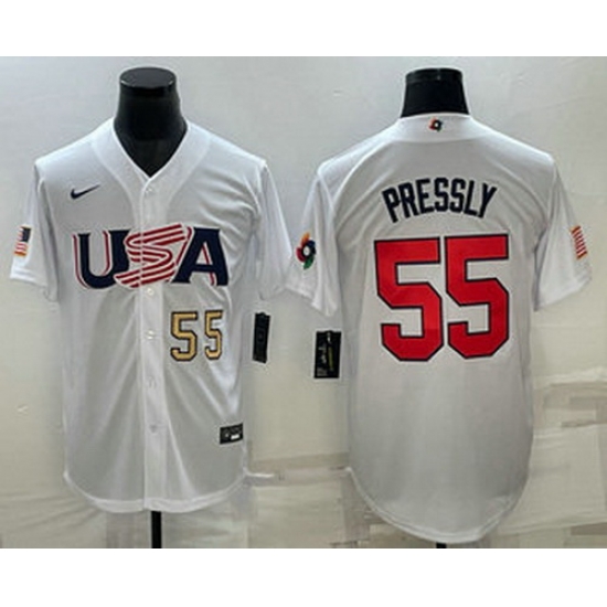 Men's USA Baseball #55 Ryan Pressly Number 2023 White World Baseball Classic Stitched Jersey Men's USA Baseball #55 Ryan Pressly Number 2023 White World Baseball Classic Stitched Jersey