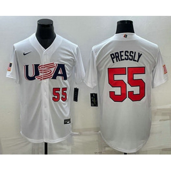 Men's USA Baseball #55 Ryan Pressly Number 2023 White World Baseball Classic Stitched Jerseys Men's USA Baseball #55 Ryan Pressly Number 2023 White World Baseball Classic Stitched Jerseys