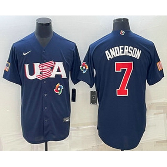 Men's USA Baseball #7 Tim Anderson 2023 Navy World Baseball Classic Stitched Jerseys Men's USA Baseball #7 Tim Anderson 2023 Navy World Baseball Classic Stitched Jerseys