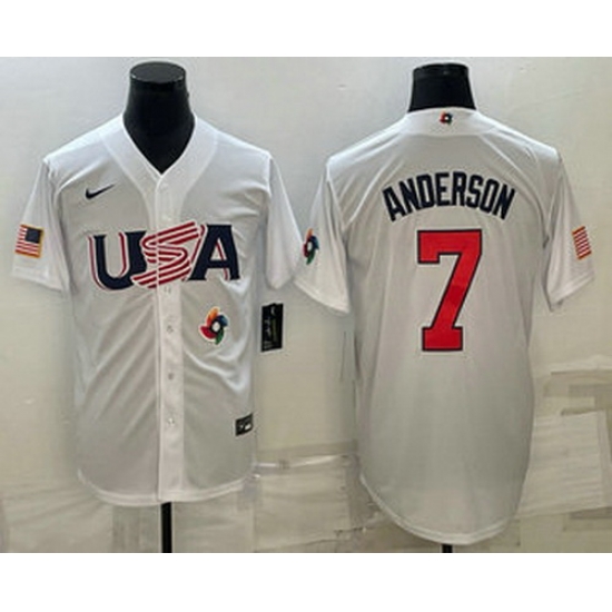 Men's USA Baseball #7 Tim Anderson 2023 White World Baseball Classic Stitched Jersey Men's USA Baseball #7 Tim Anderson 2023 White World Baseball Classic Stitched Jersey