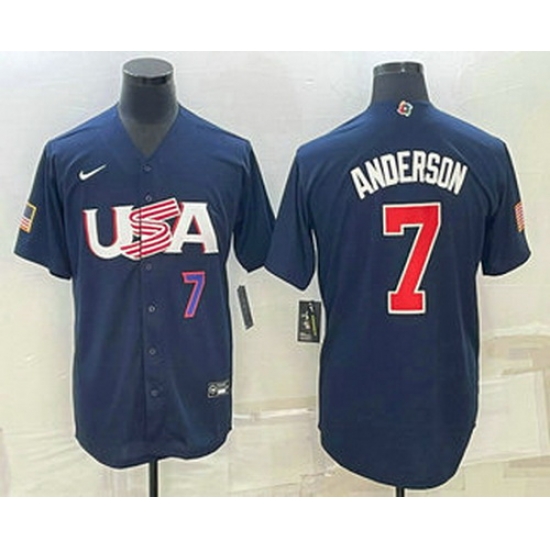 Men's USA Baseball #7 Tim Anderson Number 2023 Navy World Baseball Classic Stitched Jersey Men's USA Baseball #7 Tim Anderson Number 2023 Navy World Baseball Classic Stitched Jersey